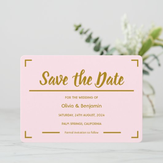 Save The Date Mariage de script manuscrit rose simple (Debout devant)