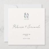 Save The Date Mariage de script minimal gris bleu sophistiqué (Devant)