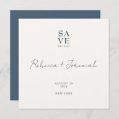 Save The Date Mariage de script minimal gris bleu sophistiqué (Devant / Derrière)
