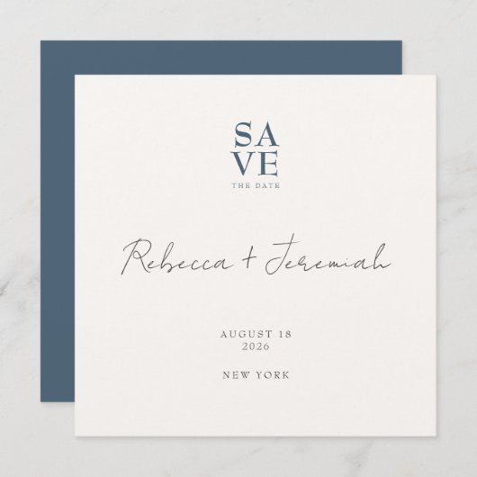 Save The Date Mariage de script minimal gris bleu sophistiqué (Devant / Derrière)