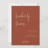 Save The Date Mariage de script minimaliste en terre cuite moder (Devant)