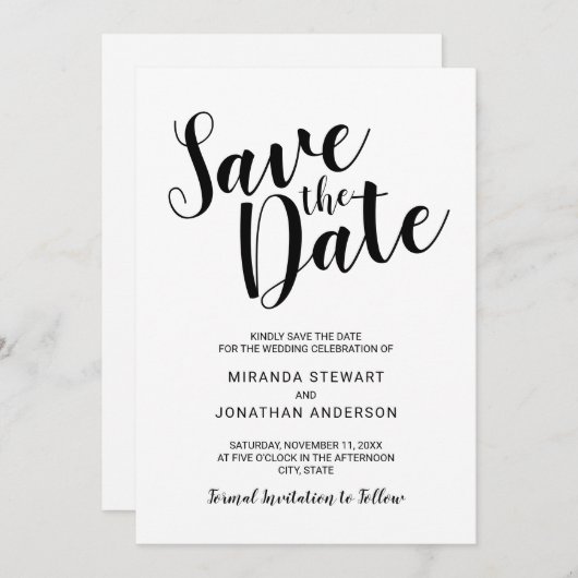 Save The Date Mariage de script moderne (Devant / Derrière)