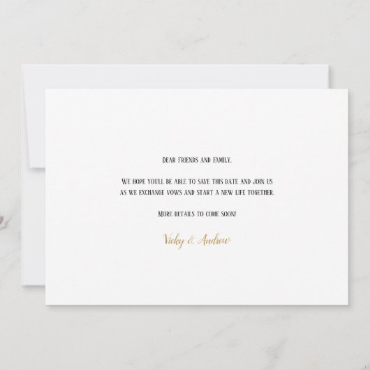 Save The Date Mariage de script moderne Black Gold (Dos)