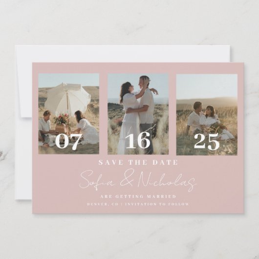 Save The Date Mariage de script moderne Collage rose pâle (Devant)