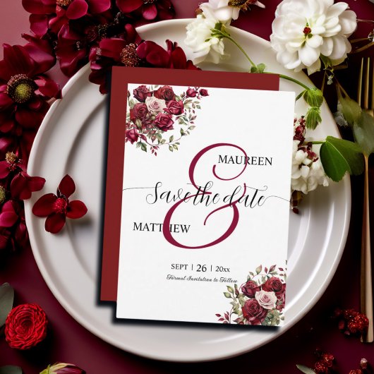 Save The Date Mariage de script moderne floral de Bourgogne