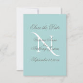Save The Date Mariage de script Monogramme Blanc Bleu (Devant)
