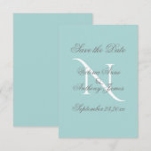 Save The Date Mariage de script Monogramme Blanc Bleu (Devant / Derrière)