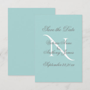 Save The Date Mariage de script Monogramme Blanc Bleu