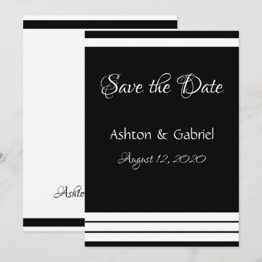 Save The Date Mariage de script noir et blanc (Devant / Derrière)