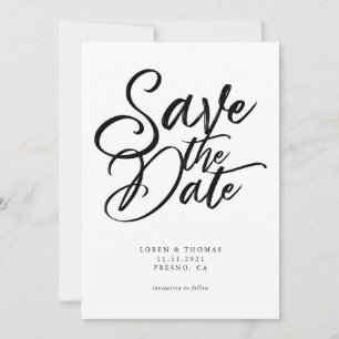 Save The Date Mariage de script noir et blanc moderne