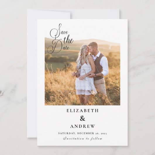 Save The Date Mariage de script noir moderne photo (Devant)