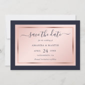 Save The Date Mariage de script or bleu marine et Rose (Devant)