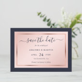 Save The Date Mariage de script or bleu marine et Rose (Debout devant)
