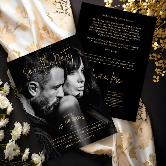 Save The Date Mariage de script or noir et blanc