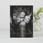 Save The Date Mariage de script or noir et blanc (Debout devant)