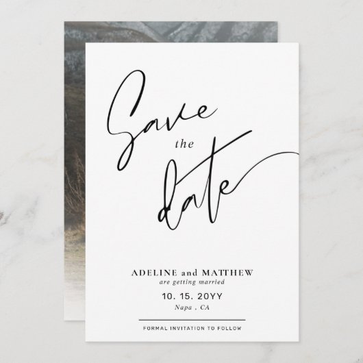Save The Date Mariage de script simple et élégant (Devant / Derrière)