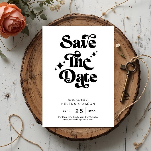 Save The Date Mariage de script Super noir et blanc rétroactif