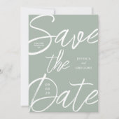 Save The Date Mariage de script vert moderne Gras Sage (Devant)