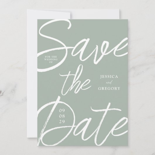 Save The Date Mariage de script vert moderne Gras Sage (Devant)