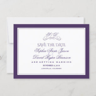 Save The Date Mariage de soirée à la frontière violet et blanc