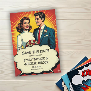 Save The Date Mariage de style Comic Vintage Rétro Romantique Co