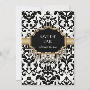 Save The Date Mariage de style Damassé doré avec finition vieill