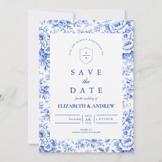 Save The Date Mariage de style Delft Blue Chinoiserie (Devant)