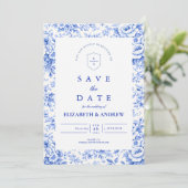 Save The Date Mariage de style Delft Blue Chinoiserie (Debout devant)