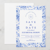 Save The Date Mariage de style Delft Blue Chinoiserie (Devant / Derrière)