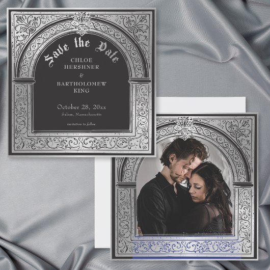 Save The Date Mariage de style gothique noir et argent