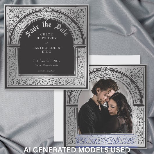 Save The Date Mariage de style gothique noir et argent