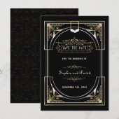 Save The Date Mariage de style Luxe Or Noir Great 20s (Devant / Derrière)