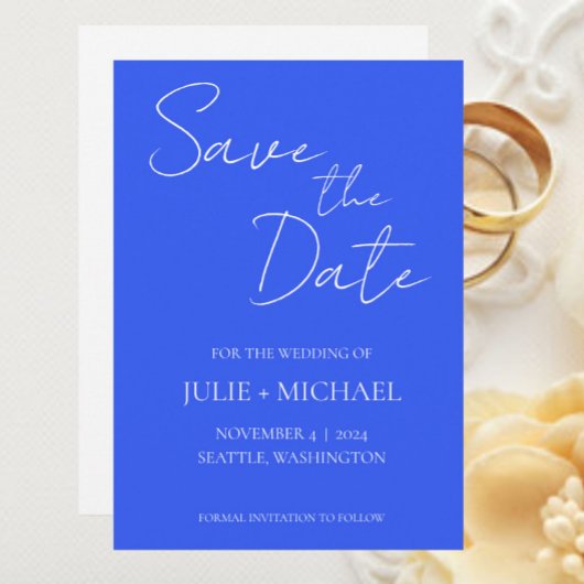 Save The Date Mariage de Style Simple Bleu Royal