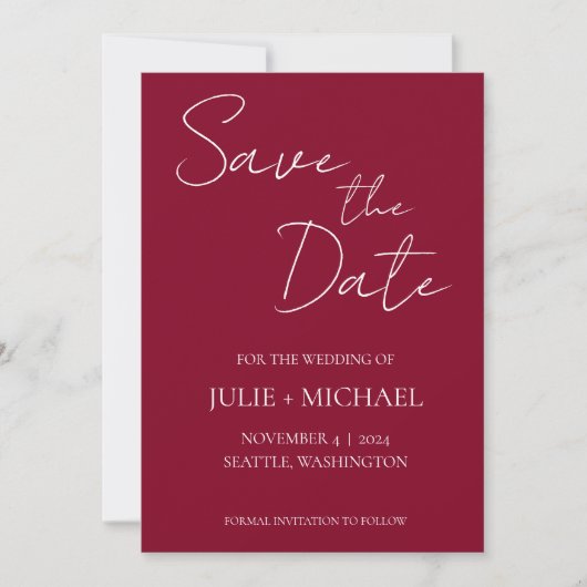 Save The Date Mariage de style simple canneberge (Devant)