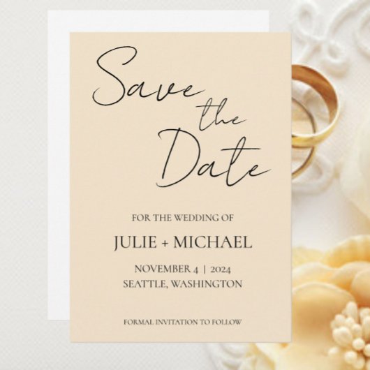 Save The Date Mariage de style simple couleur champagne