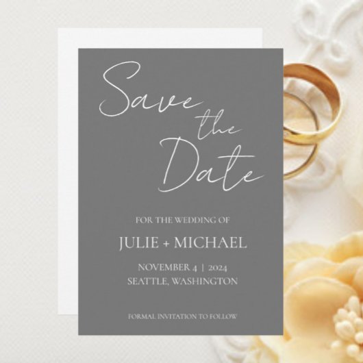 Save The Date Mariage de Style Simple Gris Foncé