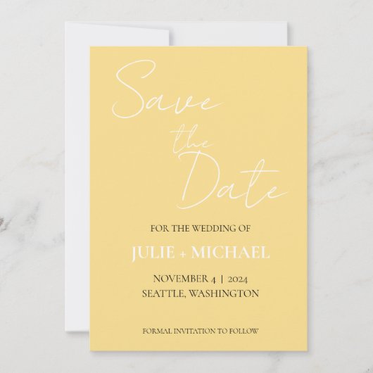 Save The Date Mariage de style simple jaune beurre (Devant)