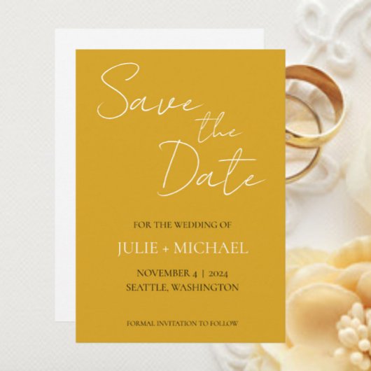 Save The Date Mariage de style simple jaune doré