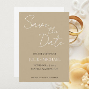 Save The Date Mariage de Style Simple Kaki