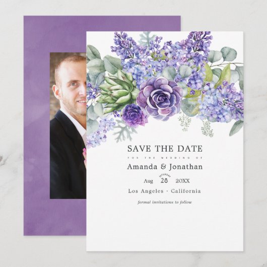 Save The Date Mariage de succulents d'eucalyptus tropical en pho (Devant / Derrière)