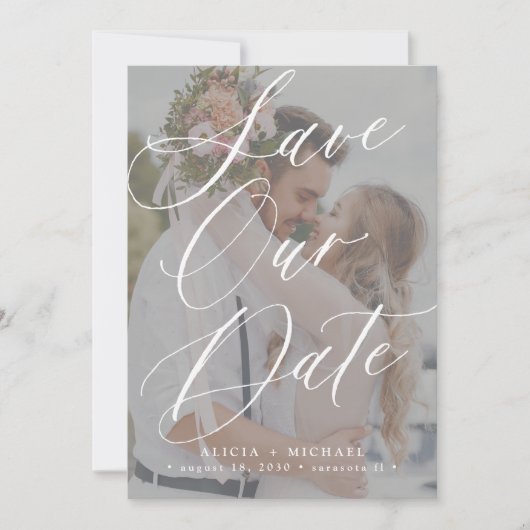 Save The Date Mariage de superposition de photo de script simple (Devant)