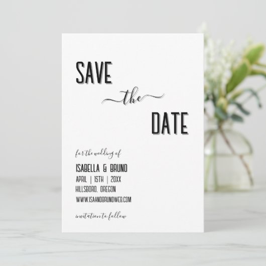 Save The Date Mariage de texte personnalisé noir moderne et élég (Debout devant)