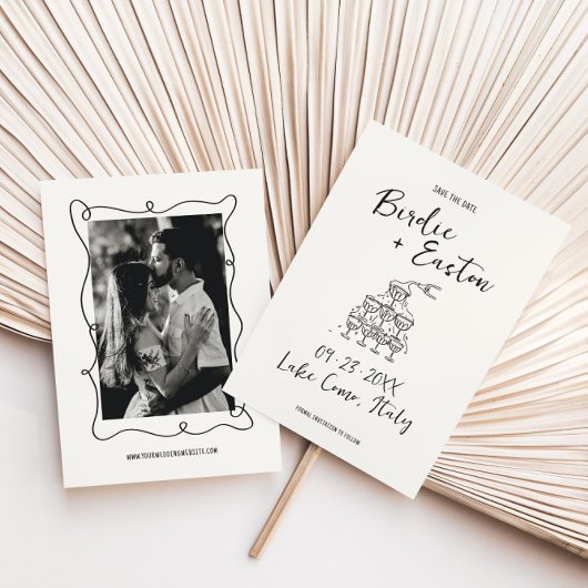 Save The Date Mariage de tour de Champagne illustré manuscrit