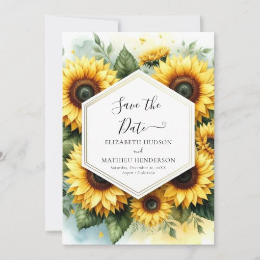 Save The Date Mariage de tournesol à fleurs chics (Devant)