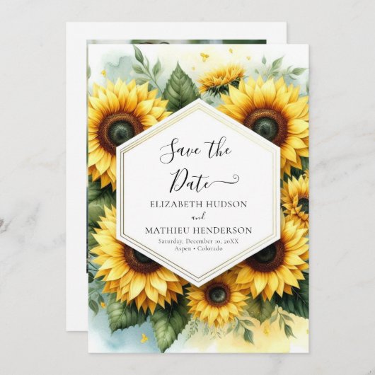 Save The Date Mariage de tournesol à fleurs chics (Devant / Derrière)