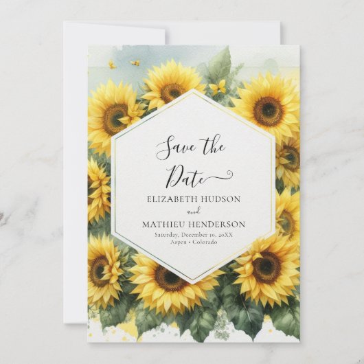 Save The Date Mariage de tournesol à fleurs élégant (Devant)