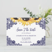 Save The Date Mariage de tournesol bleu de la marine romantique (Debout devant)