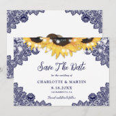 Save The Date Mariage de tournesol bleu de la marine romantique (Devant / Derrière)