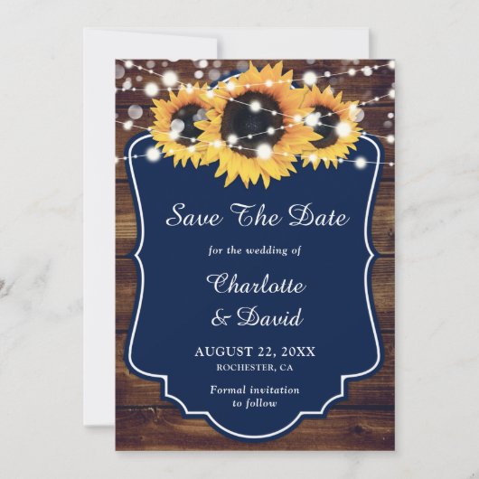 Save The Date Mariage de tournesol bleu de la marine russe (Devant)