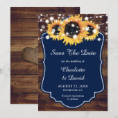 Save The Date Mariage de tournesol bleu de la marine russe (Devant / Derrière)